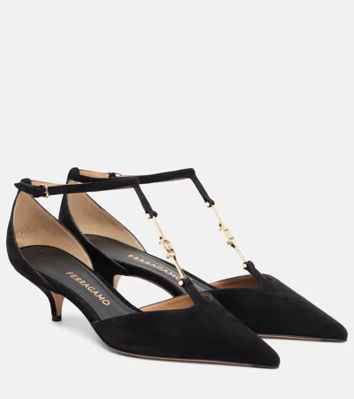 Ferragamo Traci Embellished Suede Pumps In Black