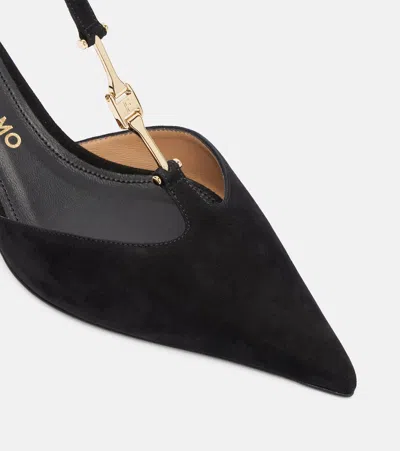 Ferragamo Traci Embellished Suede Pumps In Black