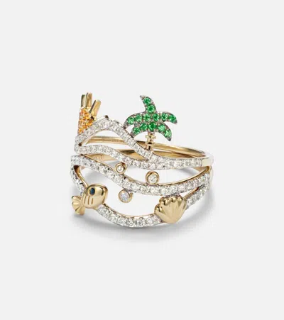 Yvonne Léon La Plage And Sous L'eau Set Of 2 9kt Gold Rings With Gemstones In Gold