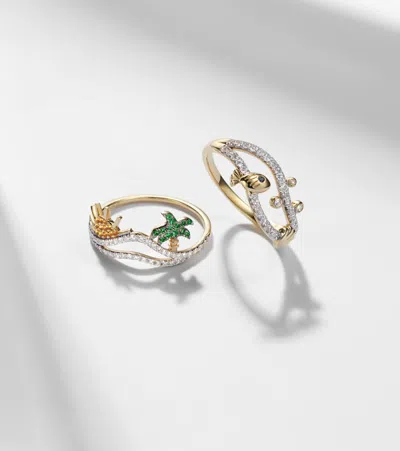 Yvonne Léon La Plage And Sous L'eau Set Of 2 9kt Gold Rings With Gemstones In Gold