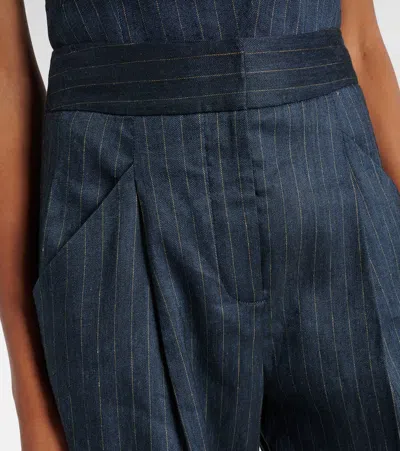 Veronica Beard Rimini Pinstripe Linen Blend Wide Leg Pants In Green