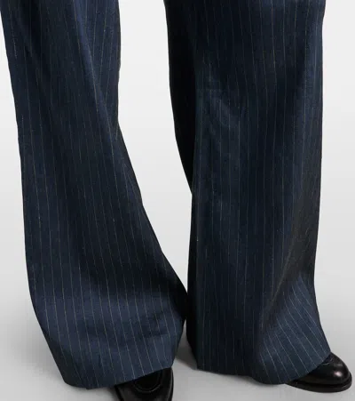 Veronica Beard Rimini Pinstripe Linen Blend Wide Leg Pants In Green