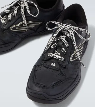 Balenciaga Hamptons Worn-out Low-top Leather Sneakers In Black