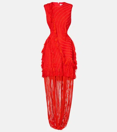 Xu Zhi Fringed Open-back Maxi Dress In Red