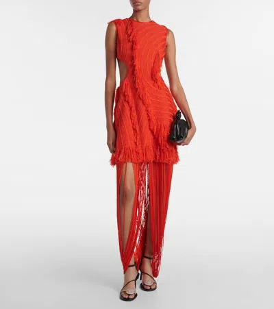 Xu Zhi Fringed Open-back Maxi Dress In Red