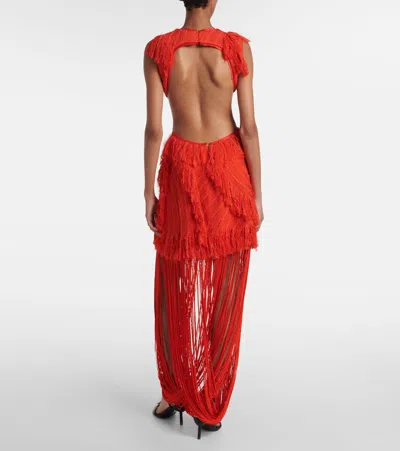 Xu Zhi Fringed Open-back Maxi Dress In Red