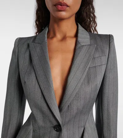 Alexander Mcqueen Herringbone Striped Single-breasted Blazer Jacket In Gray