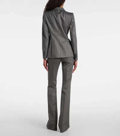 Alexander Mcqueen Herringbone Striped Single-breasted Blazer Jacket In Gray