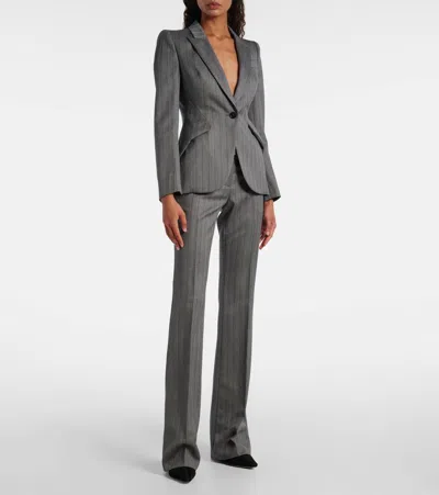 Alexander Mcqueen Herringbone Striped Single-breasted Blazer Jacket In Gray