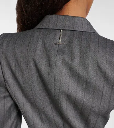 Alexander Mcqueen Herringbone Striped Single-breasted Blazer Jacket In Gray