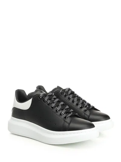 Alexander Mcqueen Black Leather Sneakers With Branded Heel Counter