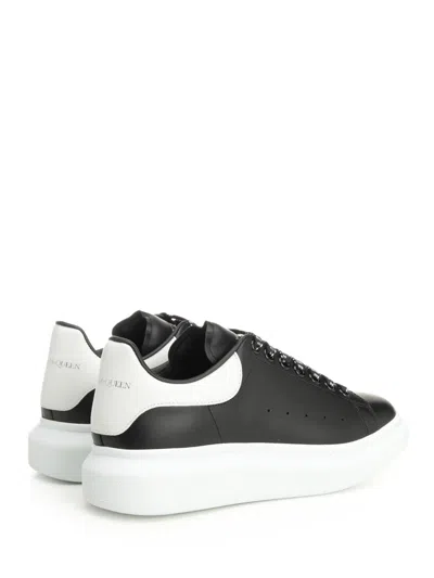 Alexander Mcqueen Black Leather Sneakers With Branded Heel Counter