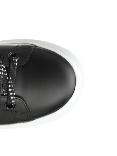 Alexander Mcqueen Black Leather Sneakers With Branded Heel Counter