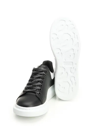 Alexander Mcqueen Black Leather Sneakers With Branded Heel Counter