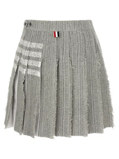 Thom Browne Pleated Tweed Skirt Skirts Gray In Gray