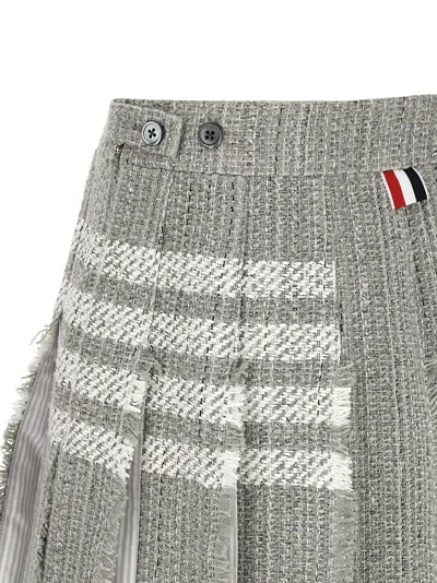 Thom Browne Pleated Tweed Skirt Skirts Gray In Gray