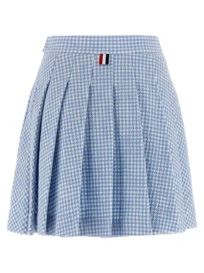 Thom Browne Pleated Tweed Skirt Skirts Light Blue In Blue