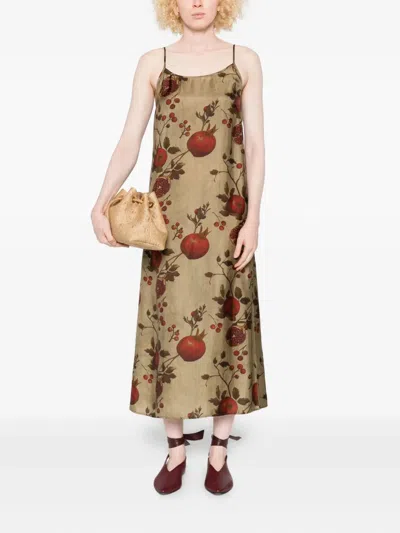 Uma Wang Pomegranate Print Slip Style Midi Dress In Multi
