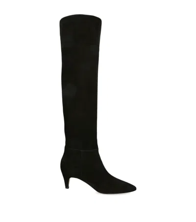 Gianvito Rossi Knee High Suede Boots With Kitten Heel In Black