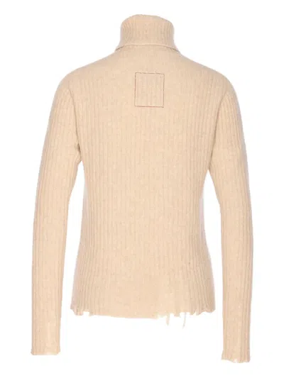 Uma Wang High Neck Turtleneck Knitwear With Distressed Ribbed Texture In Neutral