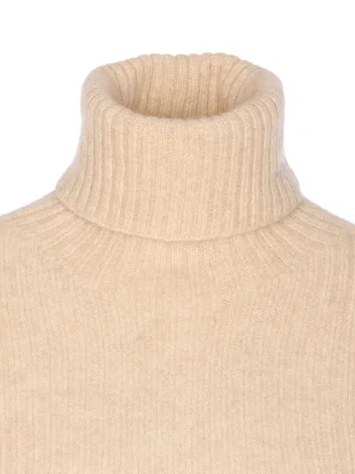 Uma Wang High Neck Turtleneck Knitwear With Distressed Ribbed Texture In Neutral