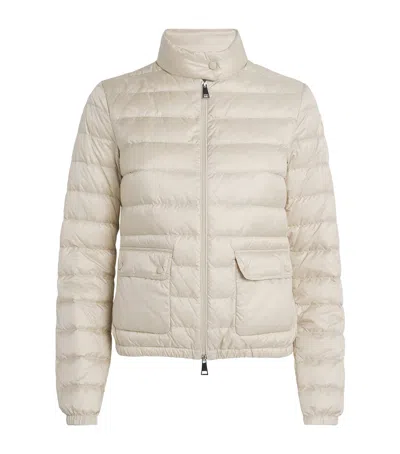 Moncler White Crop Down Jacket With Drawstring In Neutral