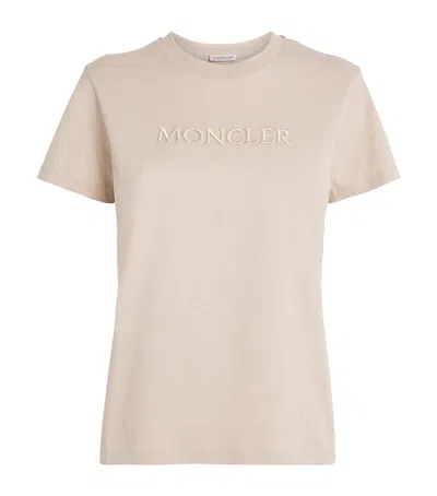 Moncler Logo Cotton Crew Neck T-shirt In Neutral