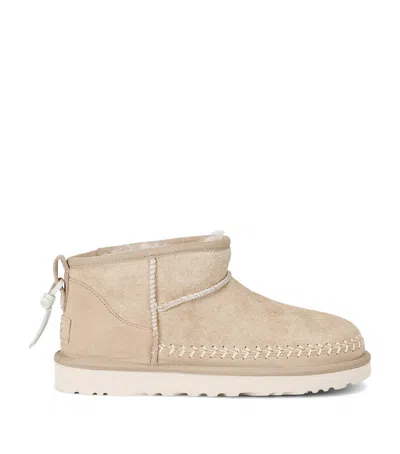 Ugg W Classic Ultra Mini Biarritz Suede Ankle Boots In Neutral
