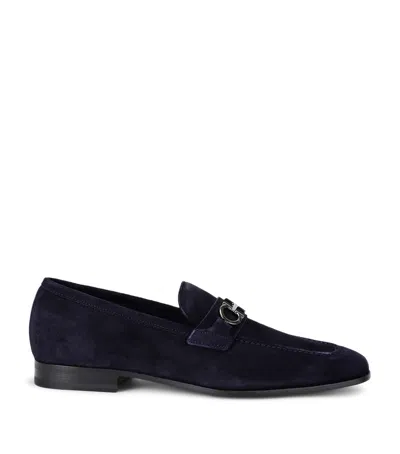 Ferragamo Balty Gancini Buckle Suede Loafers In Blue