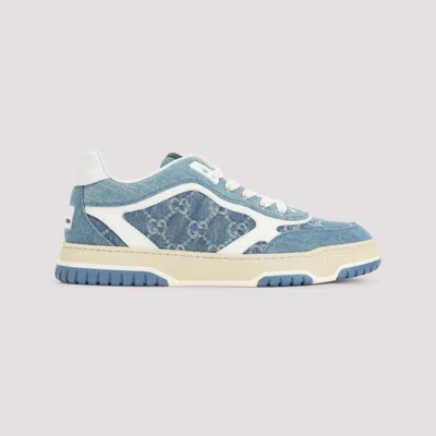 Gucci Denim Fabric Sneakers With Monogram Pattern In Blue