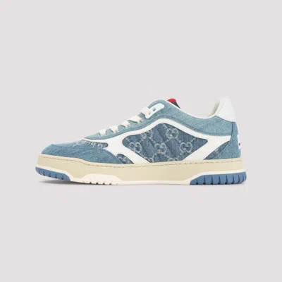 Gucci Denim Fabric Sneakers With Monogram Pattern In Blue