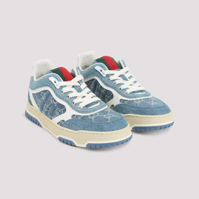 Gucci Denim Fabric Sneakers With Monogram Pattern In Blue