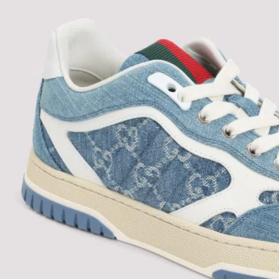 Gucci Denim Fabric Sneakers With Monogram Pattern In Blue
