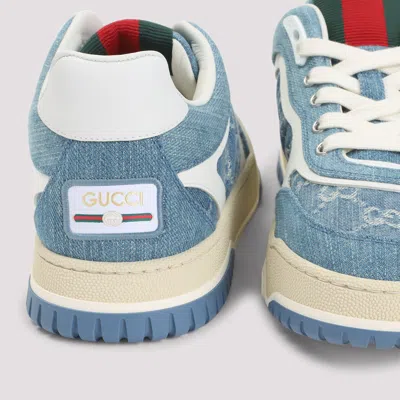 Gucci Denim Fabric Sneakers With Monogram Pattern In Blue