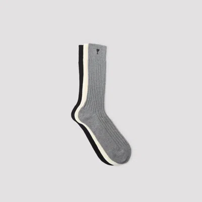 Ami Alexandre Mattiussi Adc Ribbed Cotton-blend Mid-calf Socks In Gray