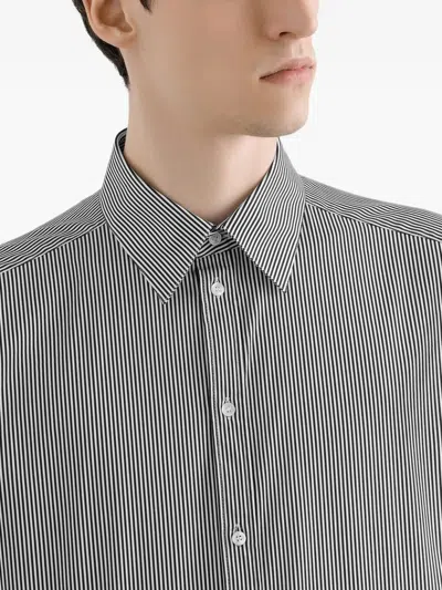 Dolce & Gabbana Striped Cotton Shirt Button-down Collar In Gray