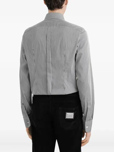 Dolce & Gabbana Striped Cotton Shirt Button-down Collar In Gray