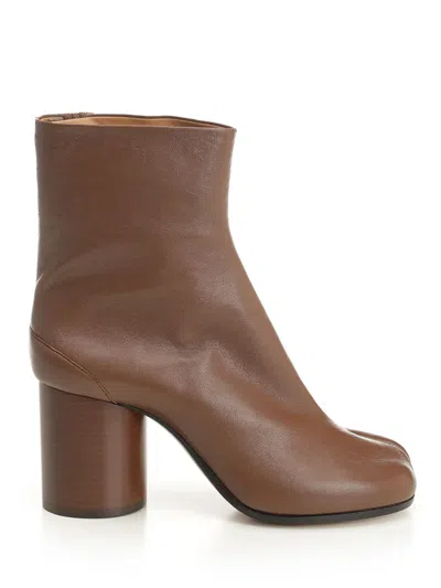 Maison Margiela Tabi High Heels Ankle Boots In Brown Leather