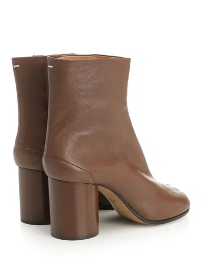 Maison Margiela Tabi High Heels Ankle Boots In Brown Leather