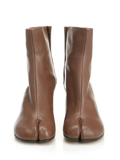 Maison Margiela Tabi High Heels Ankle Boots In Brown Leather