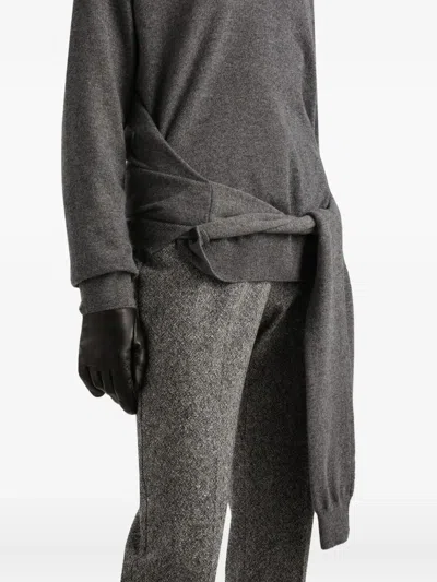 Dolce & Gabbana V-neck Knotted Cashmere Sweater Clothing In Gray