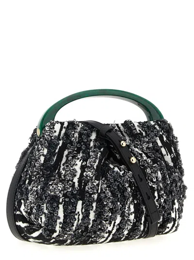 Dries Van Noten Small Pleated Jacquard With Resin Handle Bags In Black