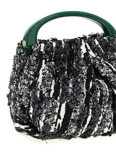 Dries Van Noten Small Pleated Jacquard With Resin Handle Bags In Black