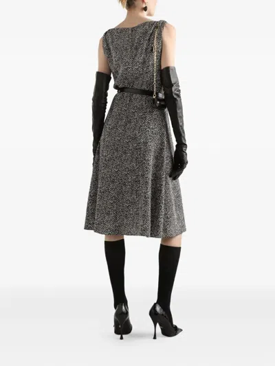 Dolce & Gabbana Heavy Crepe Dress With Chevron Print Dresses Grey In Black