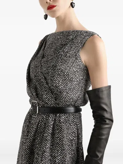 Dolce & Gabbana Heavy Crepe Dress With Chevron Print Dresses Grey In Black