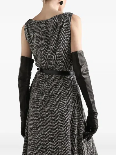Dolce & Gabbana Heavy Crepe Dress With Chevron Print Dresses Grey In Black