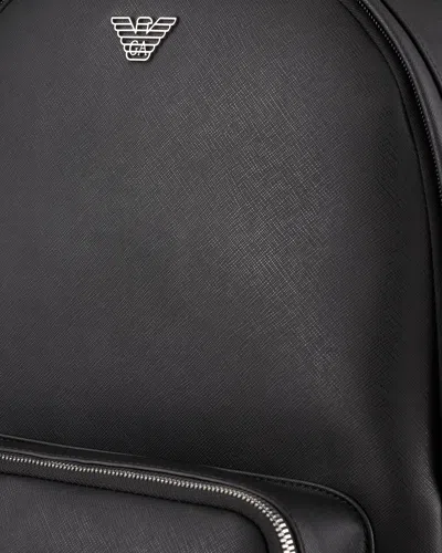 Emporio Armani Zaino Roundshape In Pelle Rigenerata Cn Aquila In Nero Neri E Grigi