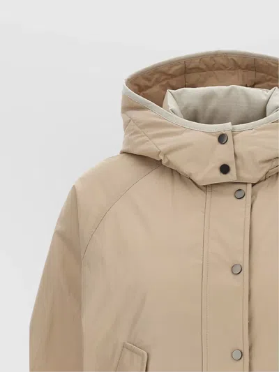 Brunello Cucinelli Hooded Down Jacket Featuring Front Pockets In Brown