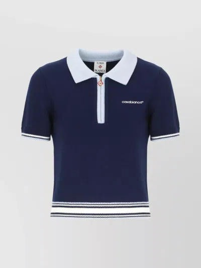 Casablanca Merino Wool Polo Shirt In Blue