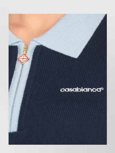 Casablanca Merino Wool Polo Shirt In Blue